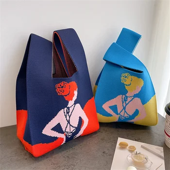 Женская сумочка ручной вязки, Мини-сумка на запястье с узлом, Сексуальная Женская сумка-тоут на плечо, Студенческая Портативная сумка для покупок Многоразового использования