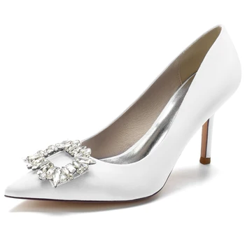 Женские модельные туфли на высоком каблуке, Классические Свадебные Босоножки на плоской подошве с острым носком, Блестящие Стразы, ремешок на щиколотке