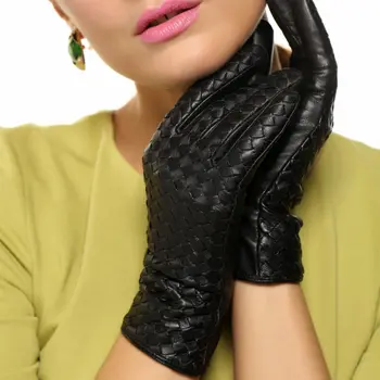Женские перчатки из натуральной кожи, Женские тканые вручную Элегантные перчатки из овчины, Модный тренд, с нейлоновой подкладкой L118NN-1