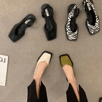 Женские французские туфли на высоком квадратном толстом каблуке с квадратной головкой, весенне-осенние тонкие туфли 2023, новые туфли Mary Jane, босоножки Baotou half drag
