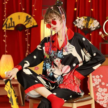 Женский пижамный комплект, Шелковая домашняя одежда, Одежда для сна с театральной маской и принтом, Винтажная ночная рубашка в китайском стиле, новинка пижама женская