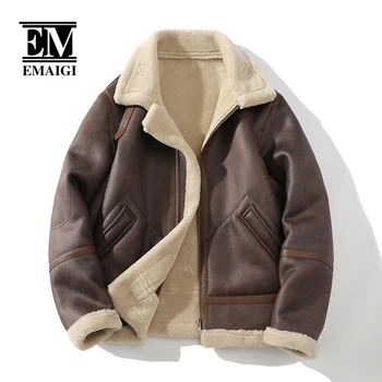 Зимняя кожаная куртка 5XL, мужская Уличная мода, Винтажная мотоциклетная куртка из искусственного меха, Мужская Уличная теплая куртка-карго, парки