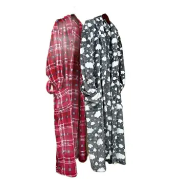 Зимняя фланелевая ночная рубашка Mew для женщин, Длинный халат в клетку с облаками, теплая и мягкая пижама большого размера