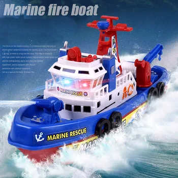 Игрушки для купания ребенка Морская Пожарная лодка, Разбрызгивающая воду, игрушки для купания в бассейне, Электрическая лодка, игрушки для купания с музыкой, игрушки со светодиодной подсветкой для ребенка