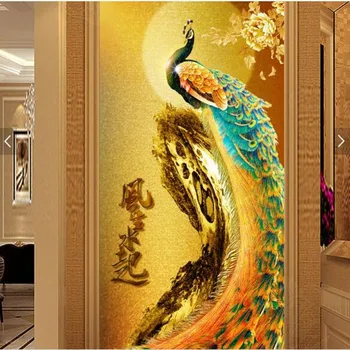 изготовленная на заказ большая фреска beibehang золотой феникс ветер и вода на таинственном фоне стены из нетканых материалов супер зеленые обои