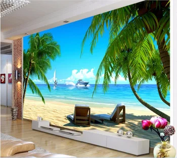 Изготовленная на заказ фреска 3d фотообои кокосовая пальма пляж фон декор комнаты картина 3d настенные фрески обои для стен 3 d