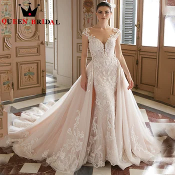 Изысканные свадебные платья со съемным шлейфом, 2023 Новые аппликации, Свадебные платья длиной до пола 