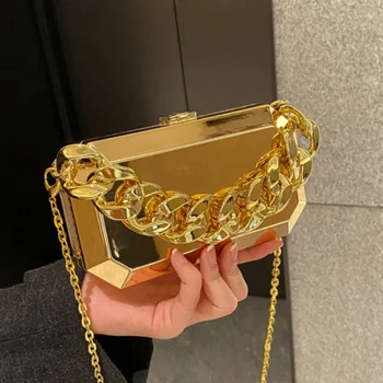 Индивидуальная коробка, женская сумка, тренд 2023, металлическая цепочка, блестящая сумочка, вечерние модные Ins, зеркальная оболочка, Маленькая квадратная сумка через плечо, Женская