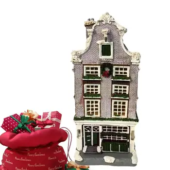 Коллекционные здания, Миниатюрные полимерные светодиодные рождественские деревенские домики, декоративные рождественские украшения для