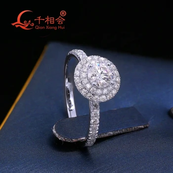 кольцо из белого золота 10k 14k 18k HPHT с бриллиантом Класса Люкс Halo Обручальное 9 мм Круглое с NGIC для женщин, подарки для девочек