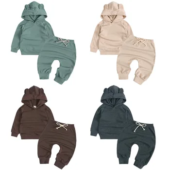 Комплект одежды для маленьких мальчиков 2 шт., хлопковая толстовка + штаны, осенняя одежда с длинными рукавами для младенцев