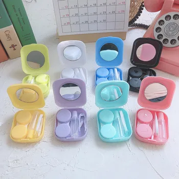 Коробка для контактных линз, Мини-футляр для контактных линз конфетного цвета, набор для ухода за глазами, Дорожный набор, удобный контейнер для зеркальных линз