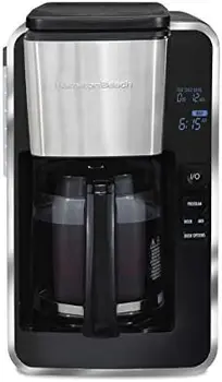 Кофеварка для приготовления кофе с программируемой фронтальной заливкой, со стеклянным графином, автоматическим отключением, 3 варианта приготовления, Черная с покрытием из нержавеющей стали и хрома