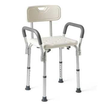 Кресло для душа Medline, сиденье для ванны со спинкой и мягкими подлокотниками, регулируемое по высоте, выдерживает нагрузку до 350 фунтов, белое