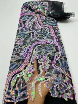 Кружевная ткань в Нигерийском стиле, Роскошная Высококачественная Кружевная ткань с вышивкой из Дубайского Тюля для вечернего платья, свадебные ткани Wp24-2