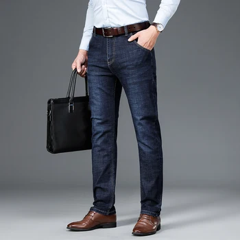 летние весенние мужские классические брюки свободного кроя Flex Jean 2023, Новые мужские деловые повседневные классические брюки цвета: черный, синий