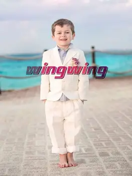 Летний костюм для мальчиков Льняная куртка Брюки Комплект из 2 предметов Смокинг для свадебной пляжной вечеринки Модный детский блейзер от 2 до 16 лет