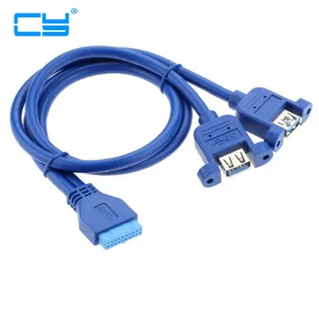 Материнская плата USB 3.0 от 20pin до USB3.0 с двумя портами Разъем-розетка кабельный шнур 50 см с винтовым креплением