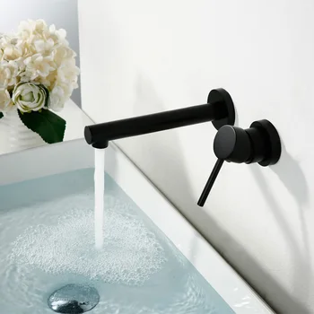 Матовый черный смеситель для раковины из цельной латуни для ванной комнаты, настенный смеситель с одной ручкой, вращающийся на 360 градусов, Роскошные краны для раковины