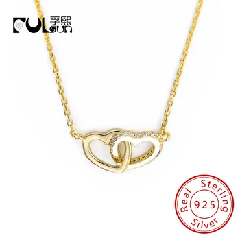 Мини-ожерелье с Подвесками в виде сердца из кубического Циркония, Романтическое Ожерелье из стерлингового серебра 925 пробы с двойным Сердечком