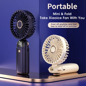 Многофункциональный ручной вентилятор, Портативный Немой, сильный Ветер с 5 передачами, светодиодный цифровой дисплей, Офисный Складной Настольный вентилятор с шейным шнурком