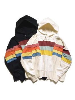 Многоцветная лоскутная полосатая винтажная одежда свободного кроя с капюшоном y2k толстовки и кофты Owens Одежда унисекс пуловер