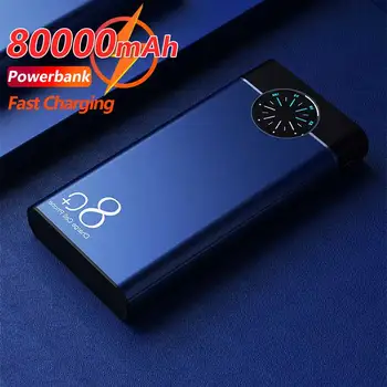 Мобильный банк питания емкостью 80000 мАч, модный рулеточный дисплей, корпус из алюминиевого сплава, портативное быстрое зарядное устройство для Xiaomi Samsung Iphone Huawei