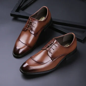 Модная мужская кожаная обувь, повседневная обувь в деловом стиле, Обувь для свадебной вечеринки, Дизайнерские дерби на шнуровке, Обувь в японском стиле для мужчин