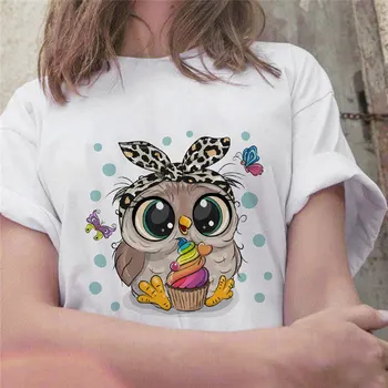 Модная футболка с принтом Радужной Совы и Мороженого, Женская футболка с бабочкой, Повседневная одежда в стиле Харадзюку Каваи, Летняя модная Футболка
