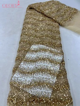 Модная элегантная французская волна Вэнь, кружевная ткань с вышивкой бисером, африканская нигерийская ткань с блестками для свадебного платья