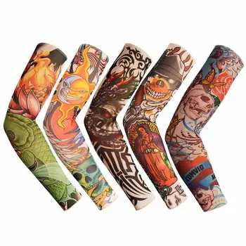 Модные Мужские Рукава с Цветочной Татуировкой на руке, Бесшовные Солнцезащитные рукава для верховой езды, Защита от солнца и ультрафиолета, Грелки для рук