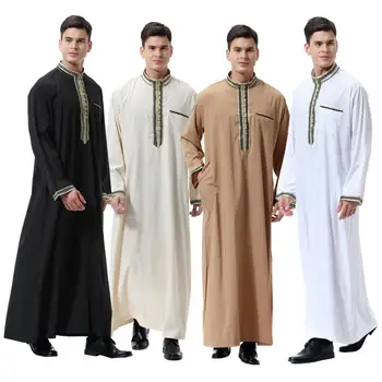 Модные Мужские Халаты Мусульманская Одежда С Длинным рукавом и Вышивкой Арабский Дубай Индийский Ближний Восток Исламский Человек Джубба Тобе Плюс Размер 3XL
