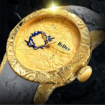 Модные Роскошные мужские часы со скульптурой Золотого Дракона, кварцевые водонепроницаемые спортивные мужские часы с большим циферблатом, Топ люксового бренда Relog Hombre