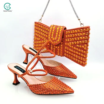 Модный Дизайн, Большая Сверкающая Бриллиантовая сумка-конверт, Длинная Плоская сумка и Остроносые туфли на шпильках, Нигерийские женские Вечерние туфли И сумки