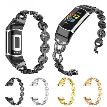 Модный ремешок для часов с бриллиантами и стразами для Fitbit Charge 5, роскошный металлический браслет из нержавеющей стали, ремешок для часов Charge5