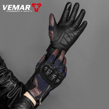 Мотоциклетные перчатки VEMAR VE-311 из овчины + джинсовой ткани, летние Ретро дышащие кожаные перчатки для верховой езды, аксессуары для мотокросса, Мото
