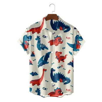 Мужская Летняя Социальная Y2k с мультяшным рисунком, Гавайская рубашка Оверсайз с коротким рукавом, Повседневная Harajuku Camisa, Модная Винтажная одежда