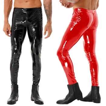 Мужские блестящие колготки из искусственной кожи, обтягивающие штаны для езды на мотоцикле, европейские и американские модные тенденции из ПВХ