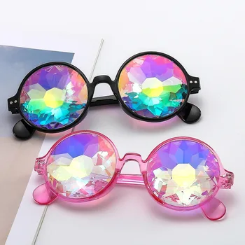 Мужские Ретро-очки для косплея, вечеринки в стиле Калейдоскоп, Круглые солнцезащитные очки, Рейв-фестиваль, Мозаичные солнцезащитные очки с призмой
