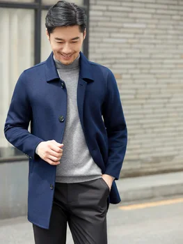Мужское длинное пальто с отложным воротником, деловые куртки, повседневные куртки, 100% шерстяной топ, высокое качество, зима