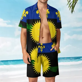 Мужской пляжный костюм с неофициальным флагом Гваделупы (местный), костюм из 2 предметов высшего качества для отдыха с забавной графикой