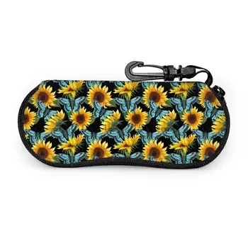Мягкий чехол для солнцезащитных очков Blue Butterfly Sunflower Для женщин и Мужчин, Большой чехол-крючок для очков на молнии