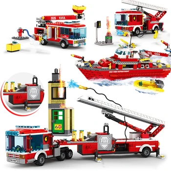 Наборы автомобилей City Technique, модель пожарной машины и корабля, Строительный блок, Пожарный кирпич, подарок для друзей на Посвящение детей