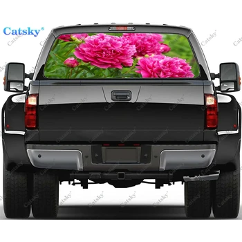наклейка с изображением цветка пиона на окно, графическая ПВХ Декоративная наклейка на грузовик, перфорированная виниловая универсальная наклейка