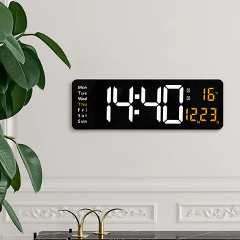 Настенные цифровые настенные часы с дистанционным управлением, отображение температуры, недели, Настольные будильники, Большие светодиодные часы для гостиной