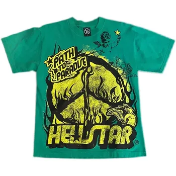 Новая зеленая выстиранная футболка Hellstar, мужские и женские футболки, футболка с коротким рукавом y2k