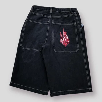 Новая одежда Y2k, шорты в стиле Харадзюку, американская уличная одежда в стиле хип-хоп в стиле ретро, огненная графика, супер свободные джинсовые шорты, шорты в стиле рок-готики