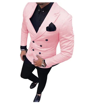 Новейшие модели пальто и брюк 2021, Модный Розовый Блейзер, Приталенный Двубортный мужской костюм, Смокинг, костюмы для выпускного вечера, Костюм Homme