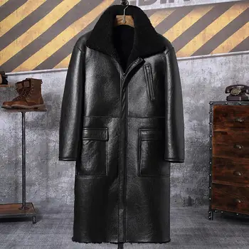 Новинка 2019 года, мужская черная дубленка B3, куртка из овчины, Длинное меховое пальто, Двусторонняя меховая куртка, мужские зимние пальто