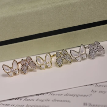 Новое серебро 925 пробы с полным бриллиантом, белый перламутр, открывающееся кольцо с бабочкой, роскошный модный бренд, изысканные ювелирные изделия для банкета